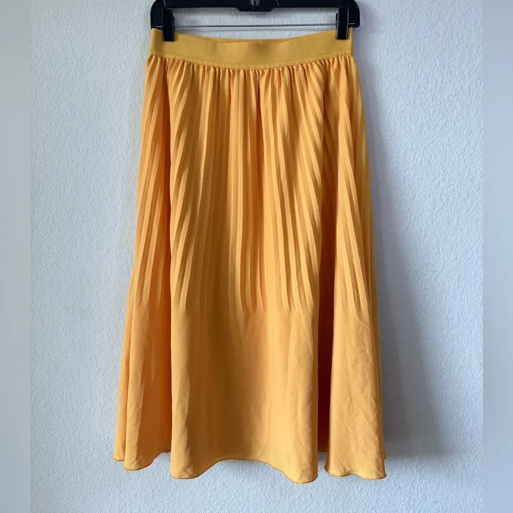 J. Crew Yellow Chiffon Pleated Pull On‎ Midi Skirt Sz 4 Fairy Flowy Coquette